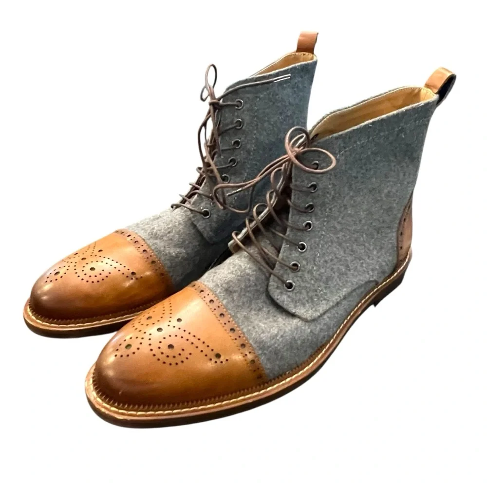 Moretti Stance Lace Up Cap Toe Boots‎ Size 13 Hand Burnished Leather Wool Upper